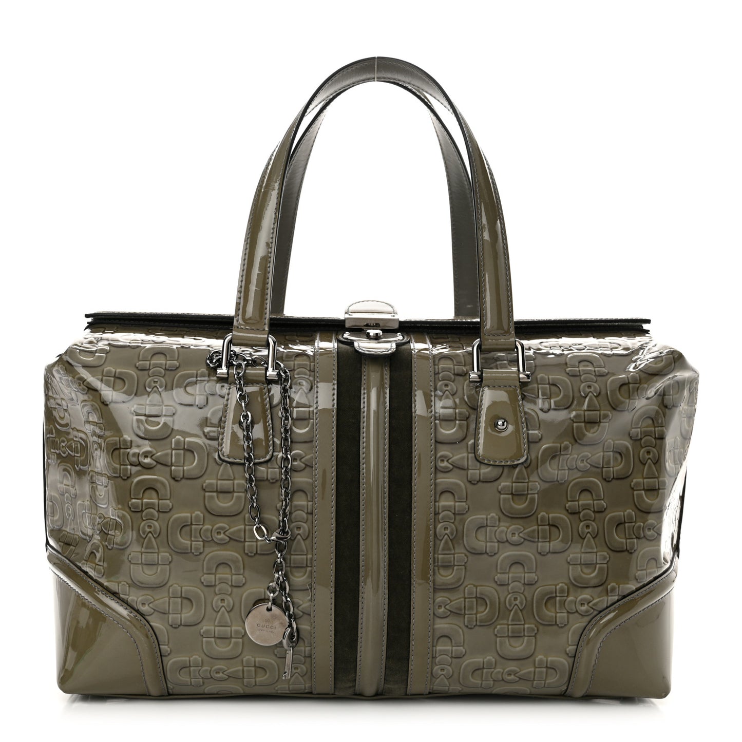 Patent Horsebit Embossed Large Treasure Boston Tote Green