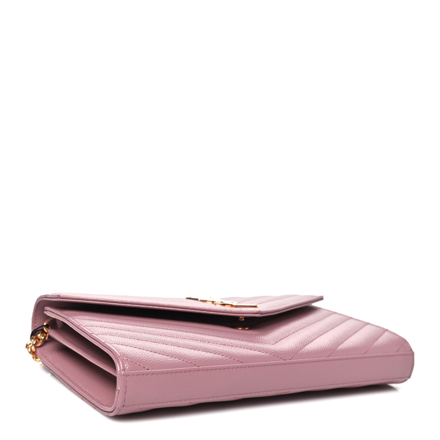 Saint Laurent Grain De Poudre Matelasse Chevron Monogram Chain Wallet Fuxia Couture 4 of 11