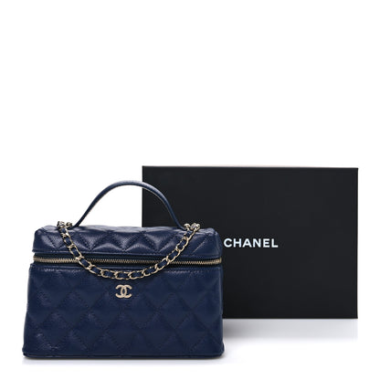 Chanel Caviar Quilted Top Handle Slim Vanity With Chain Navy 11 of 11