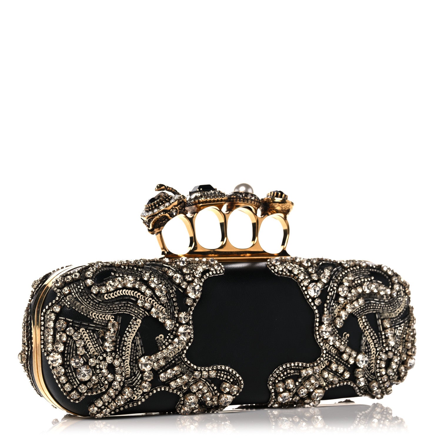 Alexander McQueen Silk Crystal Knucklebox Clutch Black 3 of 12