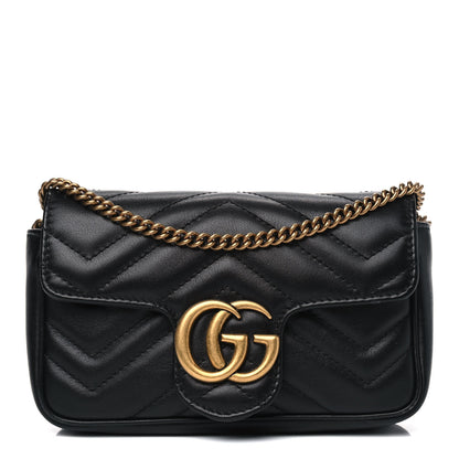 Gucci Calfskin Matelasse Super Mini GG Marmont Shoulder Bag Black 1 of 9