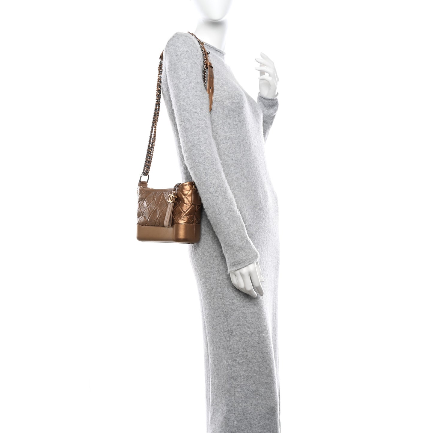 Metallic Aged Calfskin Quilted Small Gabrielle Hobo Bronze