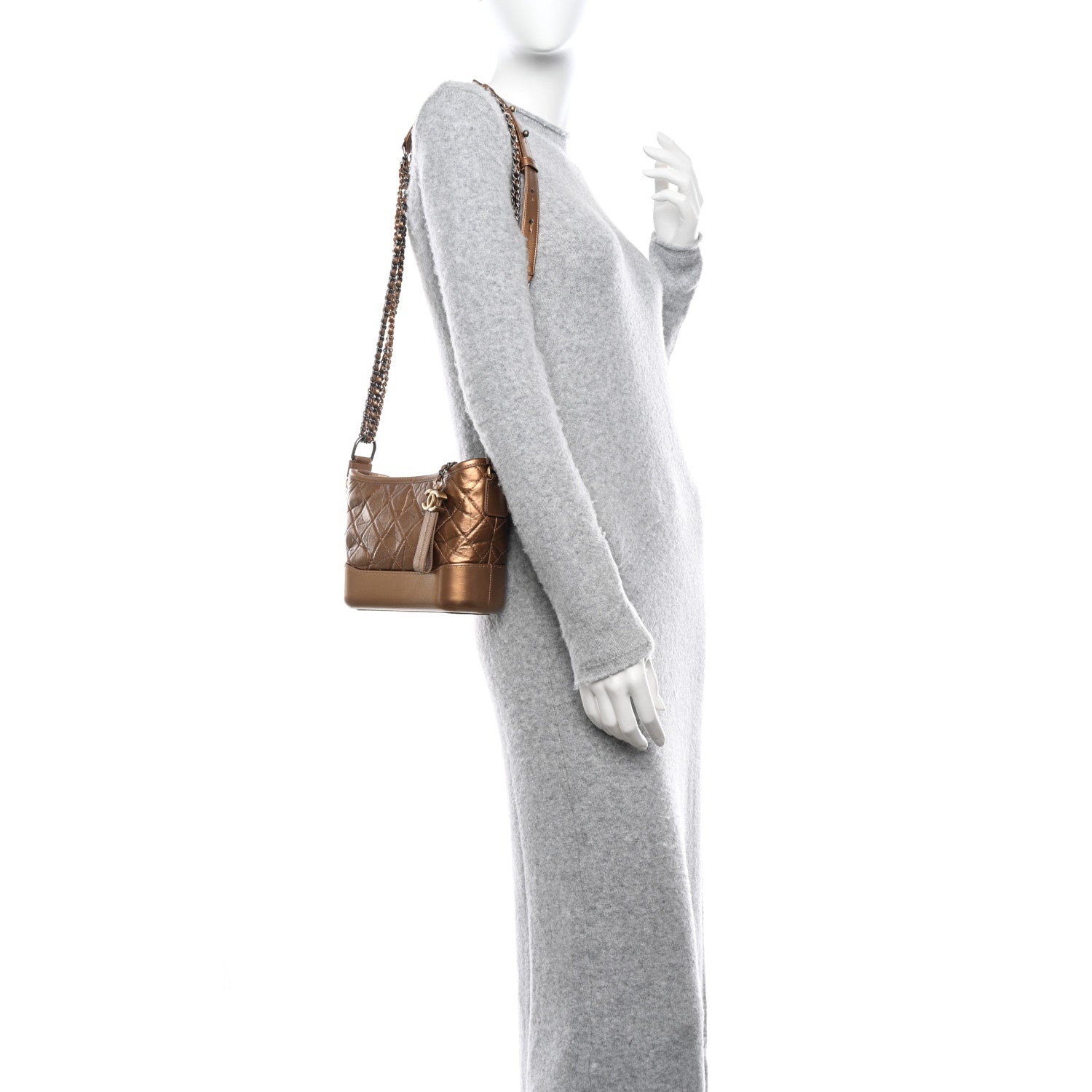 Chanel Metallic Aged Calfskin Quilted Small Gabrielle Hobo Bronze 2 of 10