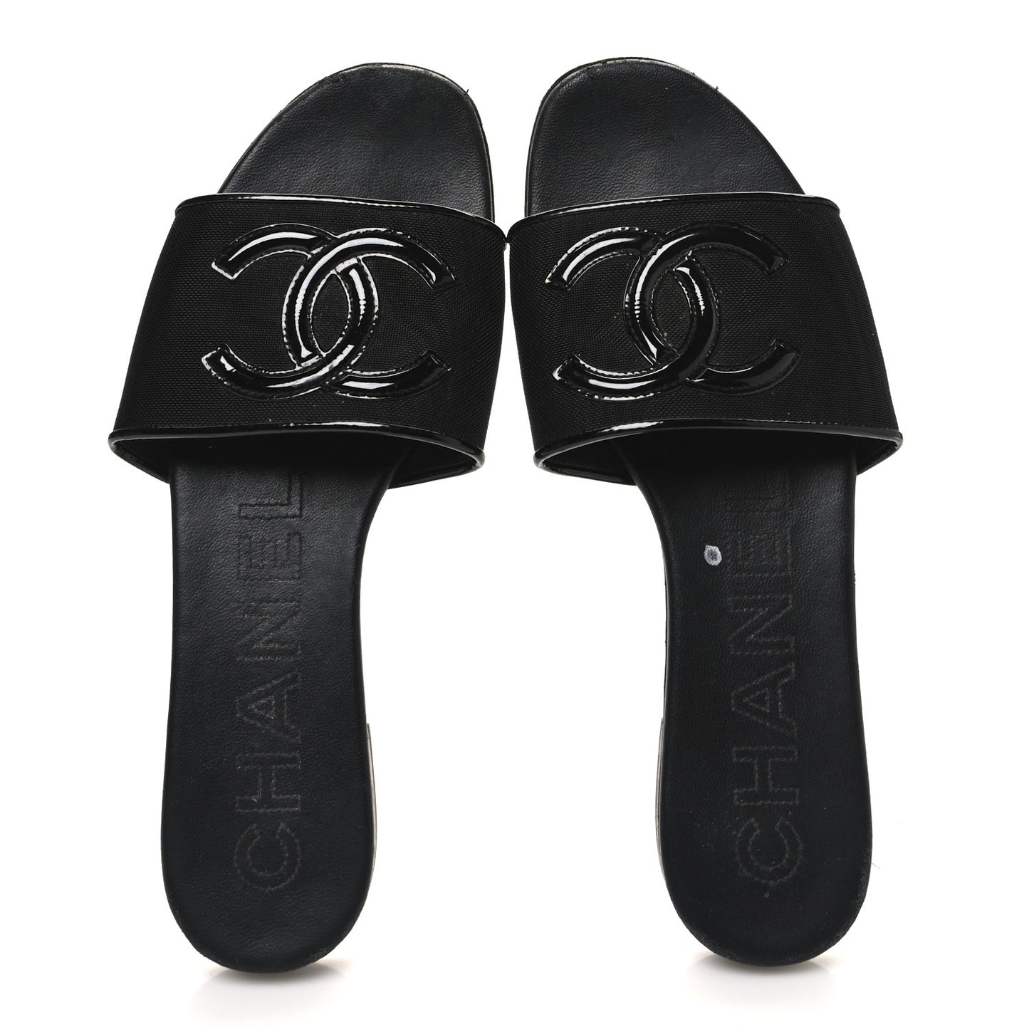 Mesh Patent Calfskin CC Mules 36.5 Black