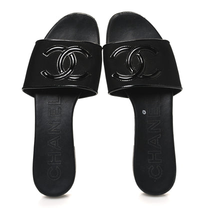 Chanel Mesh Patent Calfskin CC Mules 36.5 Black 2 of 12