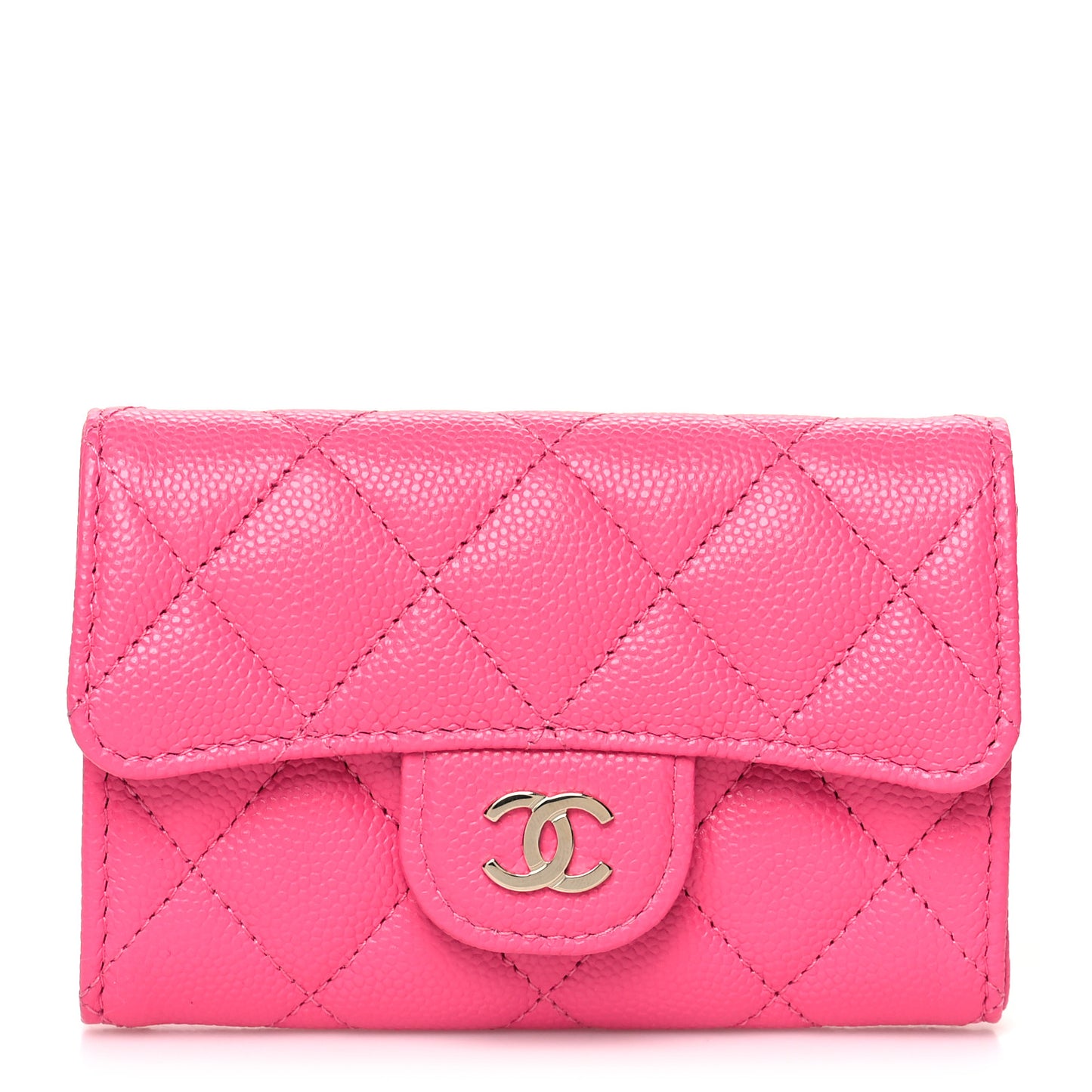 Caviar Quilted Flap Card Holder Wallet Pink