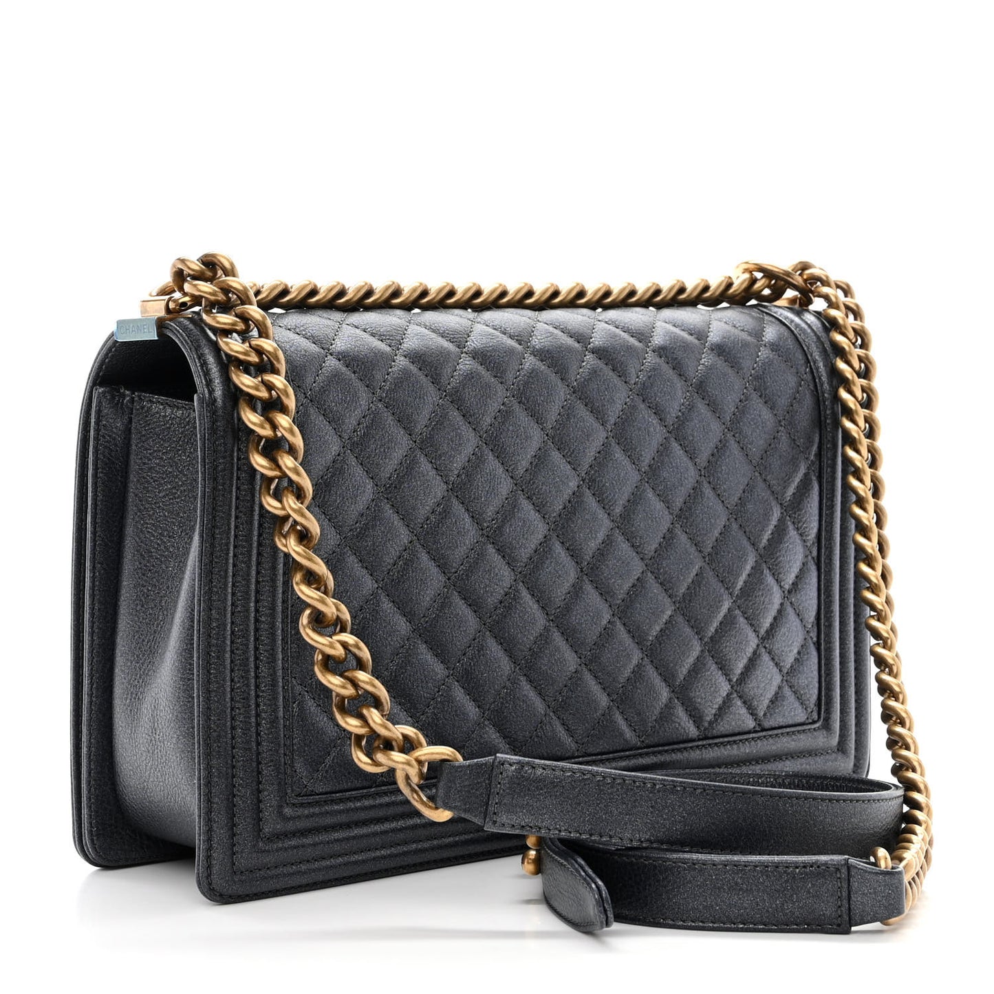 Metallic Calfskin Quilted New Medium Boy Flap Charcoal