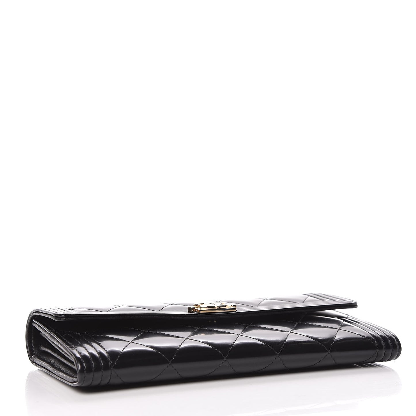 Iridescent Glazed Calfskin Quilted Boy Flap Wallet Black