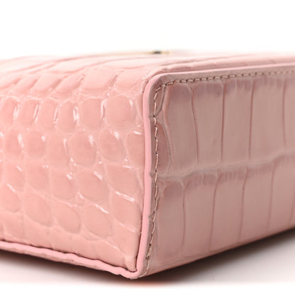 Chanel Calfskin Crocodile Embossed Crococo Top Handle Slim Vanity Case With Chain Pink 9 of 11