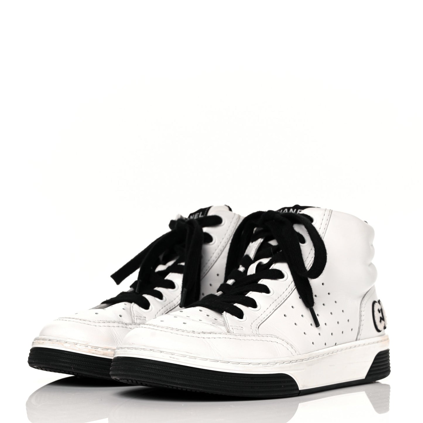 Calfskin Womens Logo High Top Sneakers 39.5 Black White