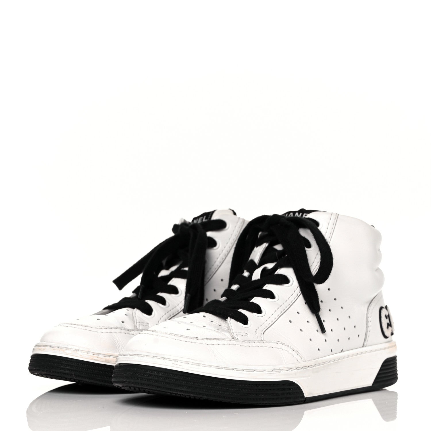 Chanel Calfskin Womens Logo High Top Sneakers 39.5 Black White 3 of 10
