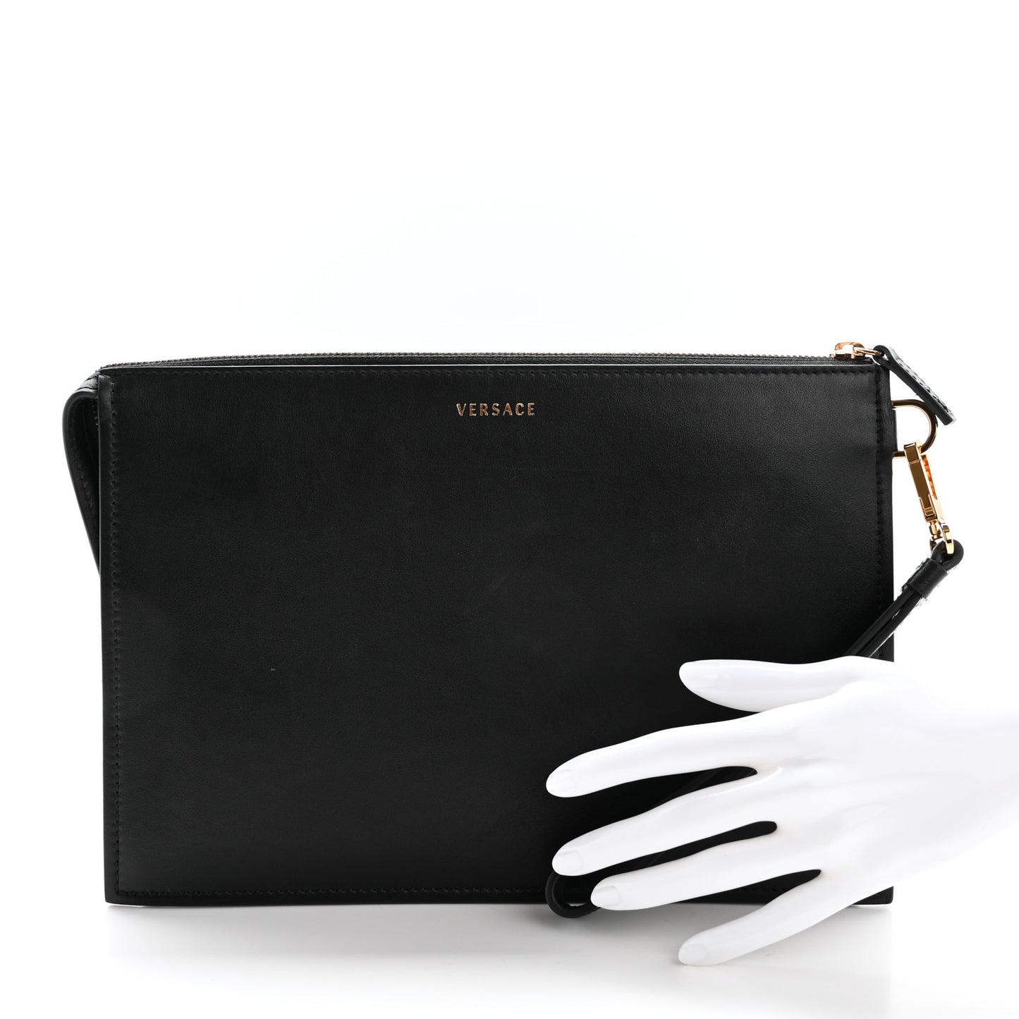 Vitello Palazzo Medusa Stud Wristlet Bag Black
