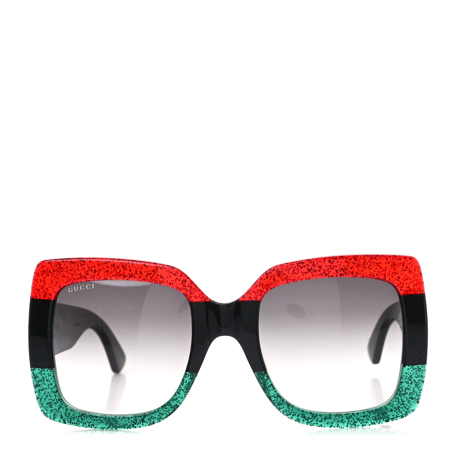 Gucci Acetate Square Frame Sunglasses GG0083S Glitter Red Black Green 2 of 7