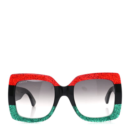 Gucci Acetate Square Frame Sunglasses GG0083S Glitter Red Black Green 2 of 7