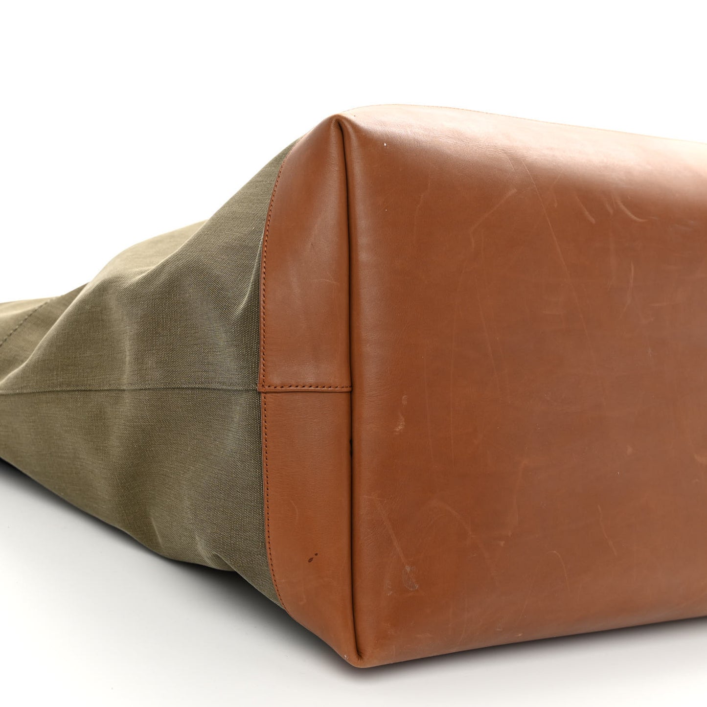 Linen Calfskin Rive Gauche Maxi Tote Kaki Brown