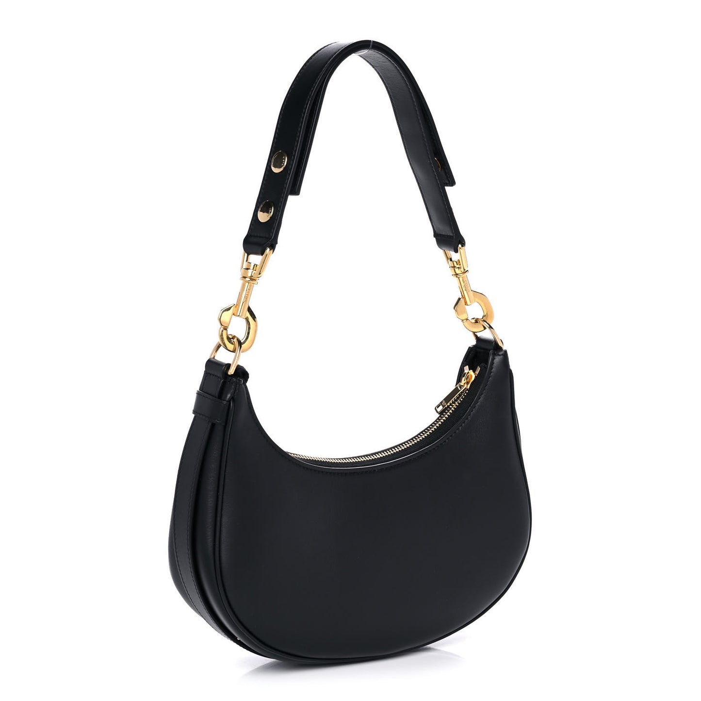 Smooth Calfskin Medium Strap Ava Shoulder Bag Black