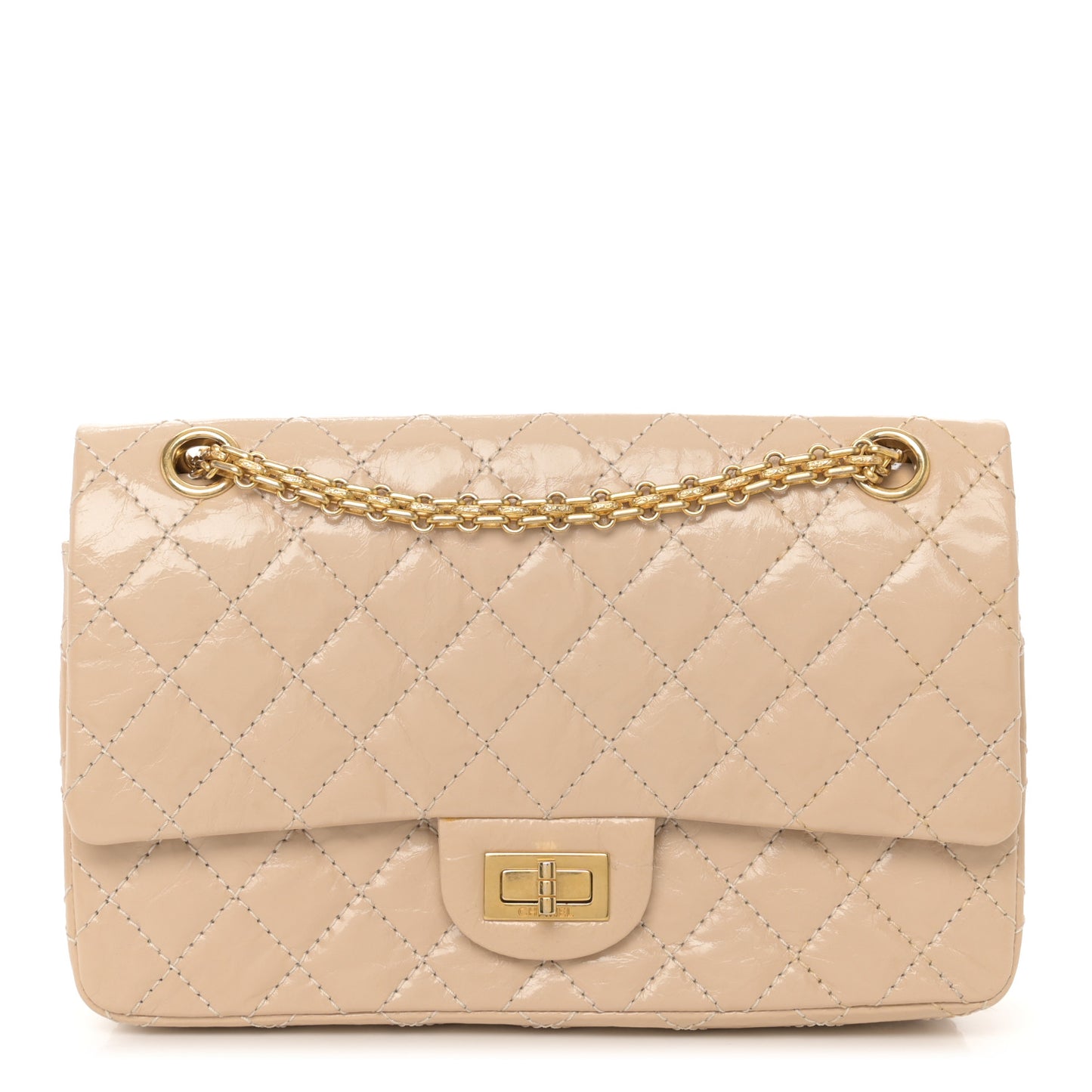 Patent Distressed Calfskin Quilted 2.55 Reissue 225 Flap Beige
