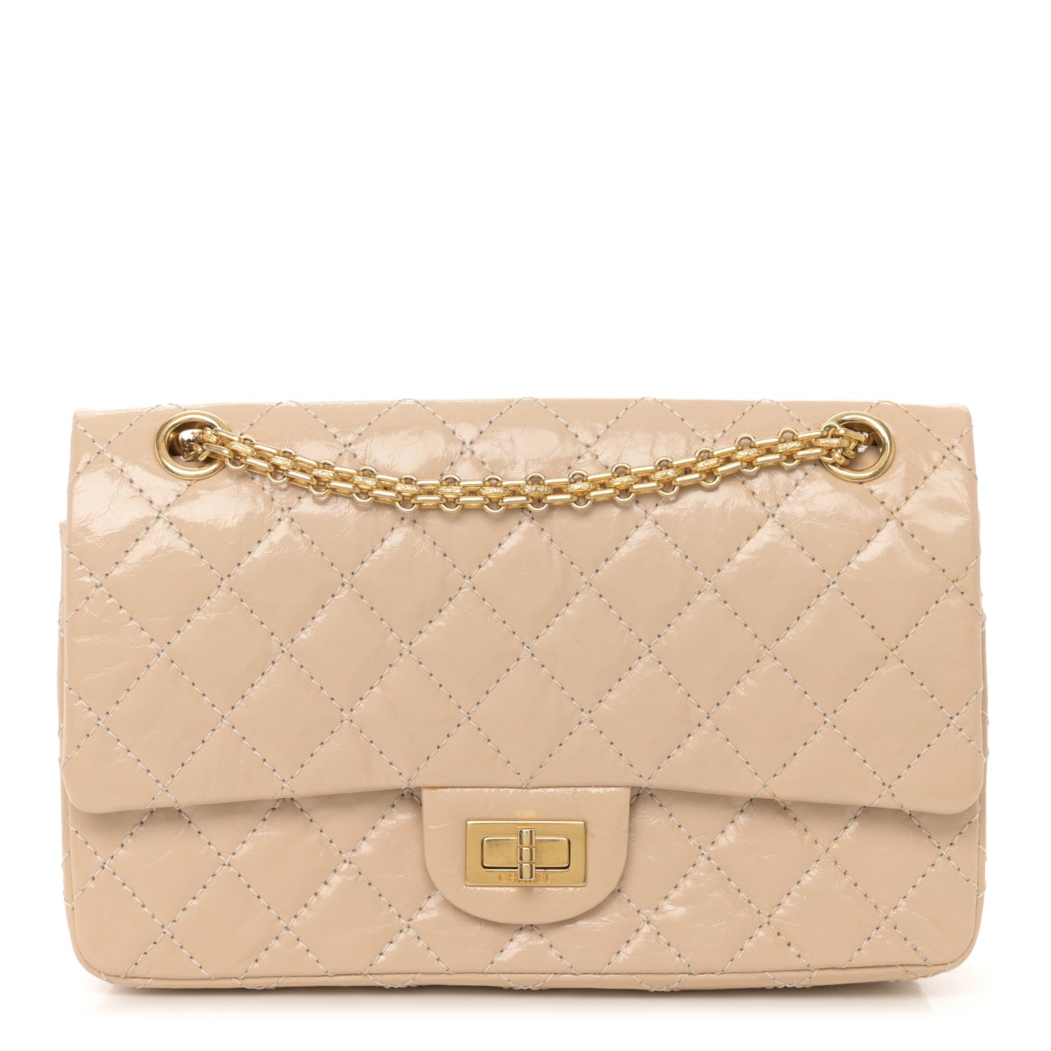 Chanel Patent Distressed Calfskin Quilted 2.55 Reissue 225 Flap Beige 1 of 14