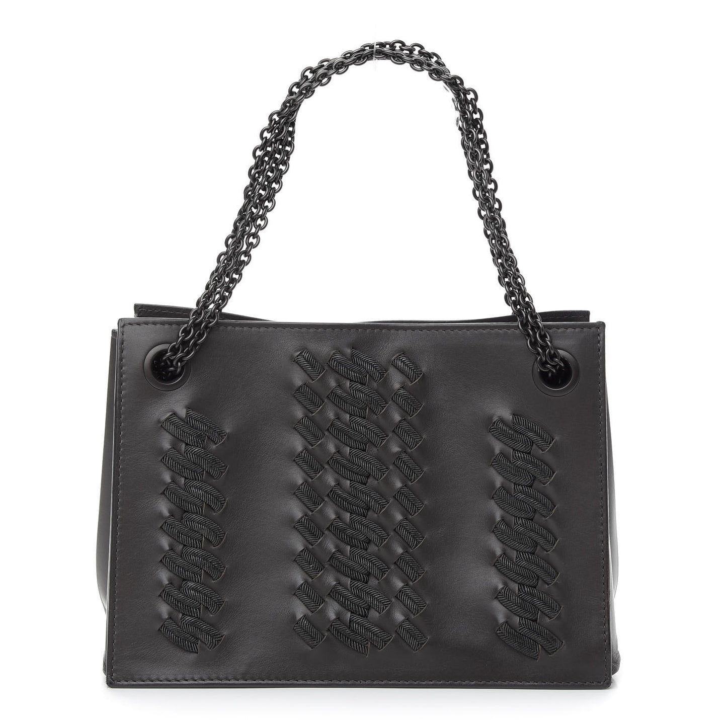 Smooth Calfskin Silk Woven Chain Tote Bag Grey
