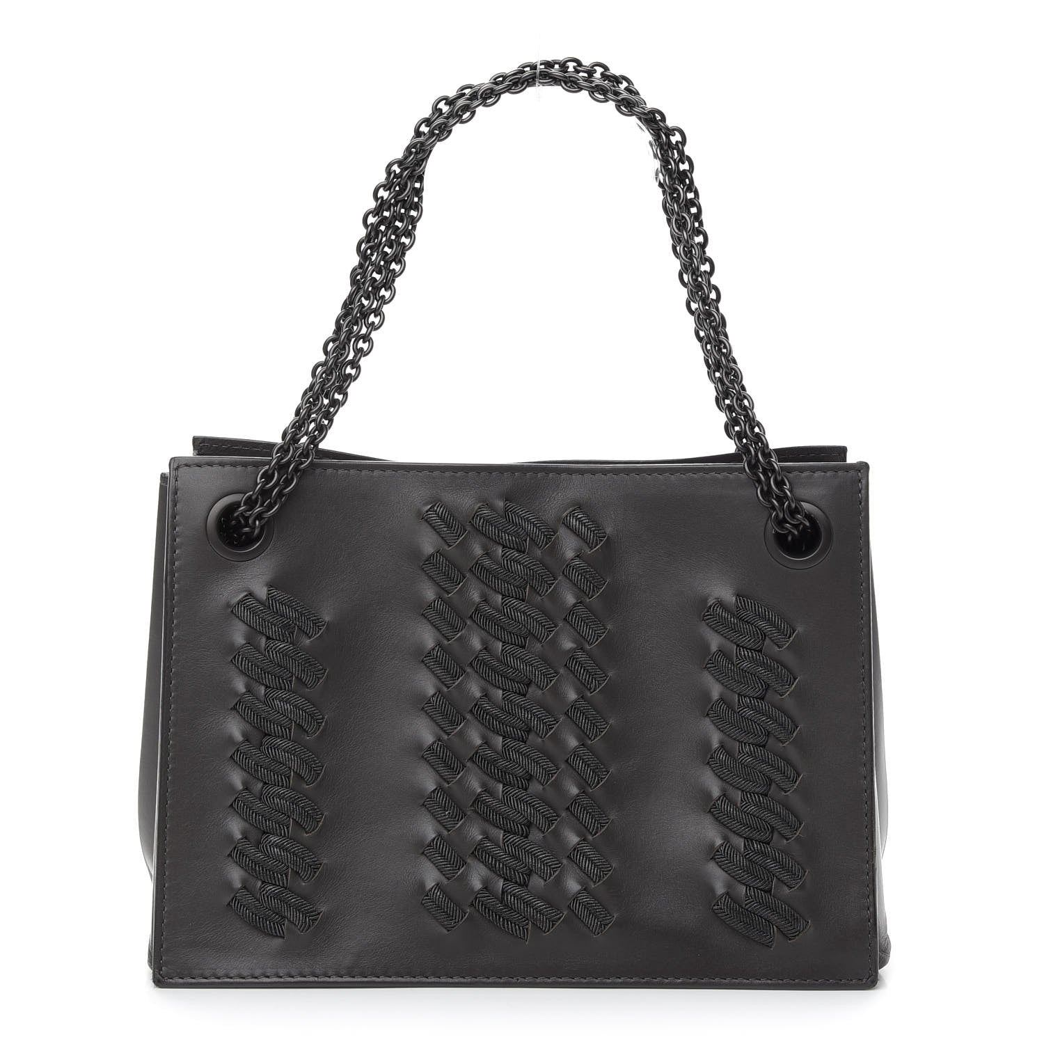 Bottega Veneta Smooth Calfskin Silk Woven Chain Tote Bag Grey 1 of 8