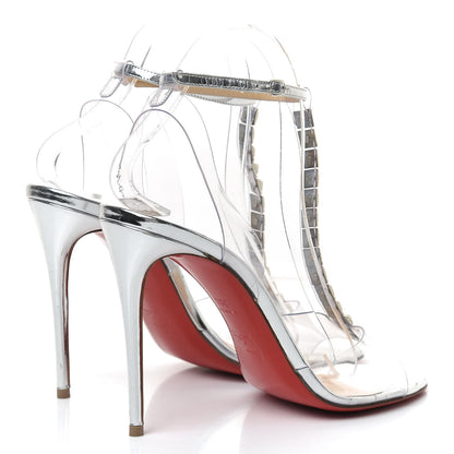 Christian Louboutin PVC Spiked Jamais Assez 100 T-Strap Sandals 39.5 Silver 4 of 11
