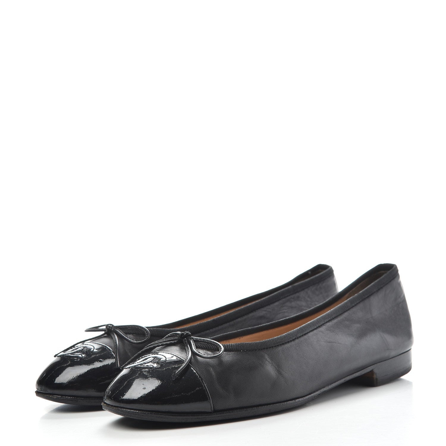 Chanel Lambskin Patent Cap Toe Ballerina Flats 37.5 Black 3 of 10