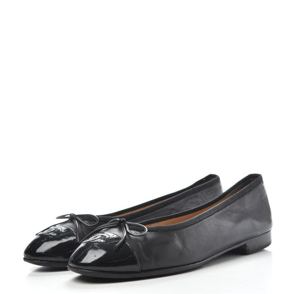 Chanel Lambskin Patent Cap Toe Ballerina Flats 37.5 Black 3 of 10