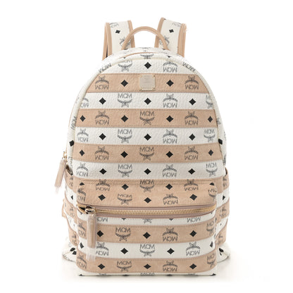 MCM Metallic Visetos Striped Medium Stark Backpack White Beige 1 of 12