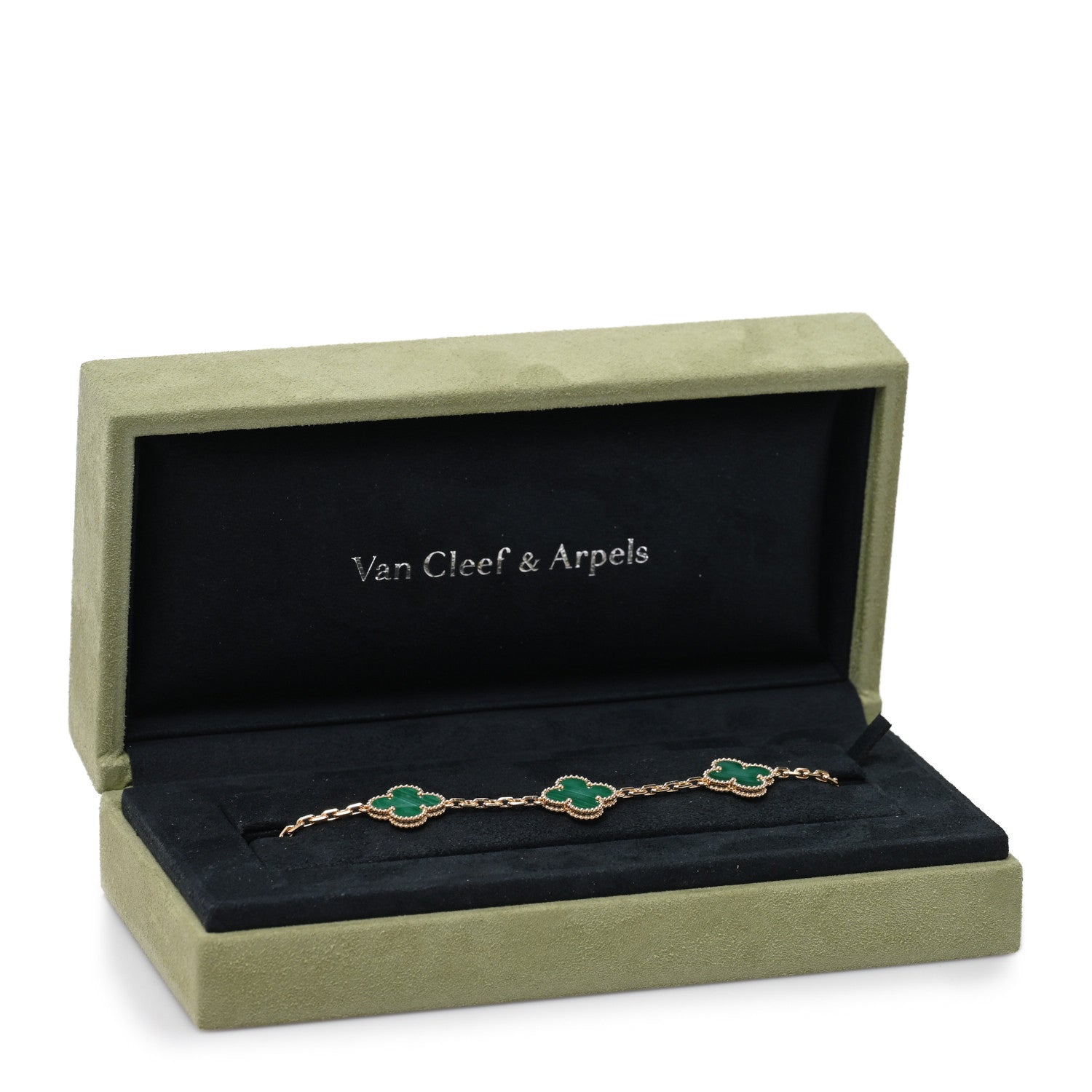 Van Cleef & Arpels 18K Yellow Gold Malachite 5 Motifs Vintage Alhambra Bracelet 4 of 4