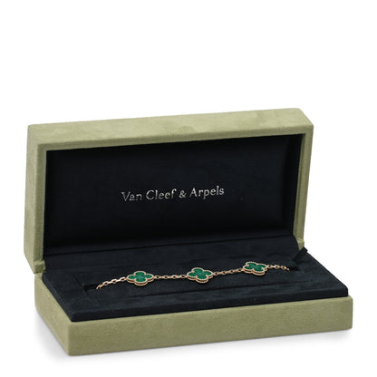 Van Cleef & Arpels 18K Yellow Gold Malachite 5 Motifs Vintage Alhambra Bracelet 4 of 4