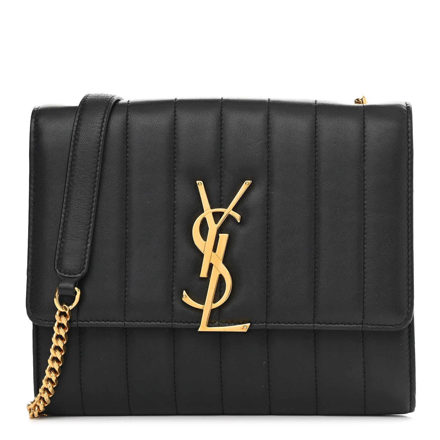 Saint Laurent Lambskin Matelasse Monogram Vicky Chain Wallet Black 1 of 13