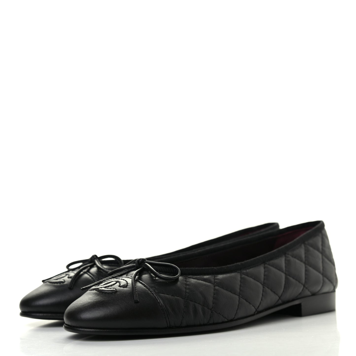 Aged Calfskin Quilted CC Cap Toe Ballerina Flats 37 Black