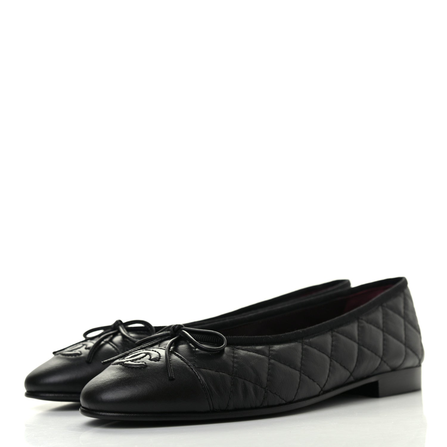 Chanel Aged Calfskin Quilted CC Cap Toe Ballerina Flats 37 Black 3 of 8