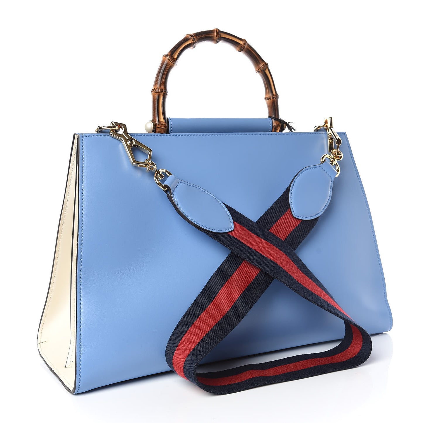 Nappa Bamboo Web Medium Nymphaea Top Handle Bag Azure Mystic White