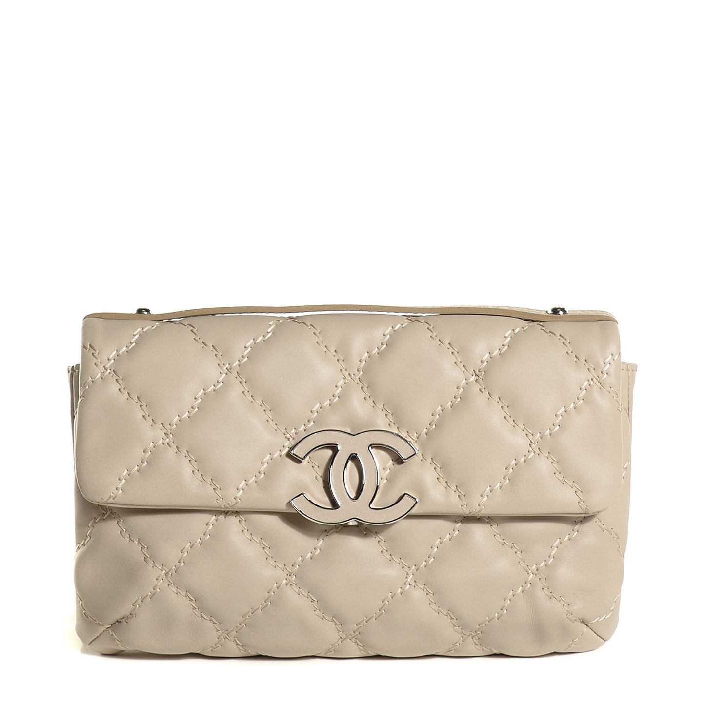 Calfskin Quilted Double Stitch Hamptons Clutch With Chain Beige Clair