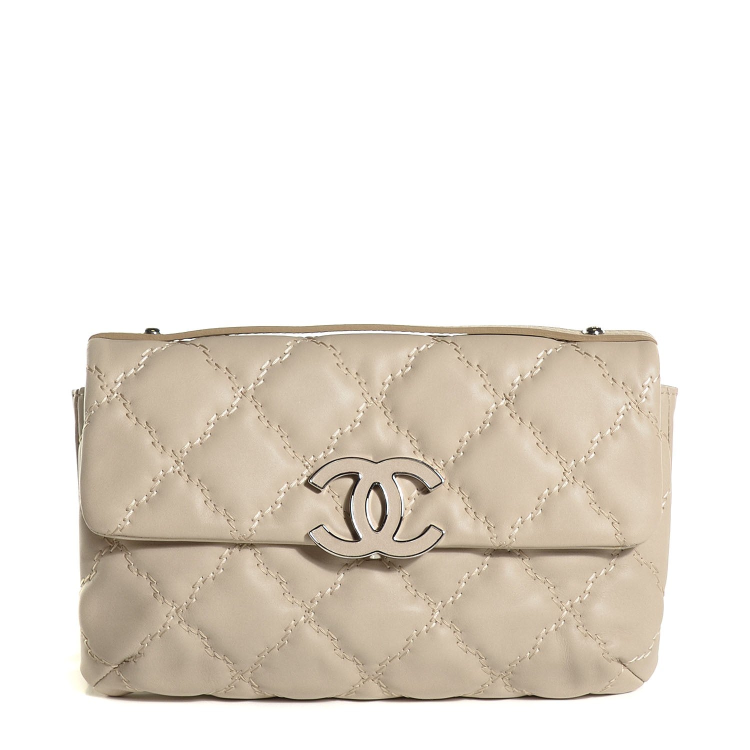 Chanel Calfskin Quilted Double Stitch Hamptons Clutch With Chain Beige Clair 1 of 7