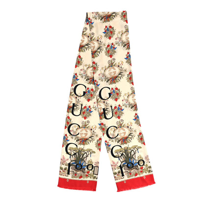 Gucci Silk Twill Lady Savanero Scarf Red Beige 2 of 3