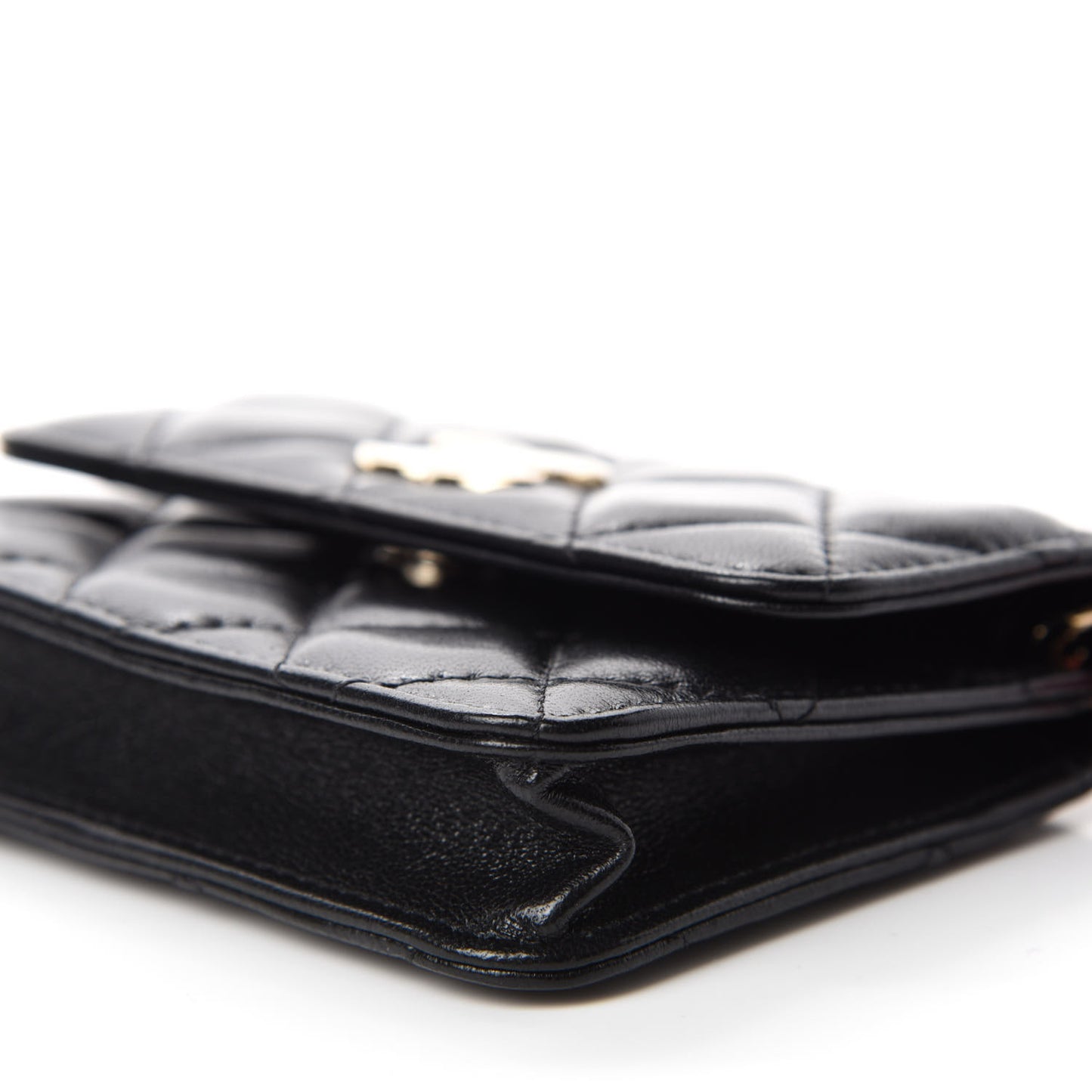Shiny Lambskin Ribbon Quilted Flap Belt Bag Black