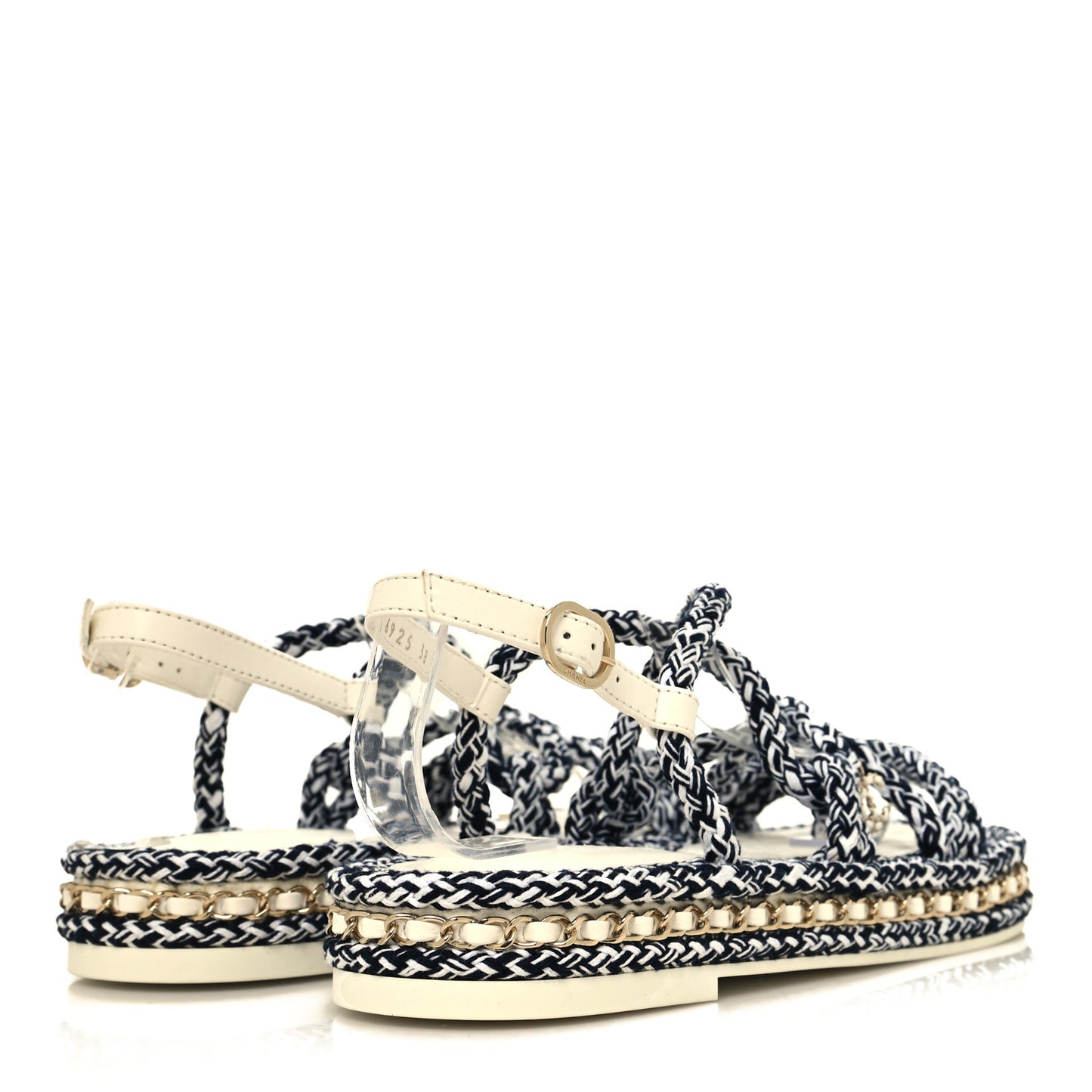 Lambskin Cord Chain CC Sandals 38 Navy White