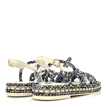 Chanel Lambskin Cord Chain CC Sandals 38 Navy White 4 of 8