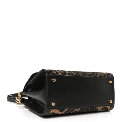 Dolce & Gabbana Calfskin Leopard Print Raffia Medium Sicily 58 Satchel Black Multicolor 4 of 12