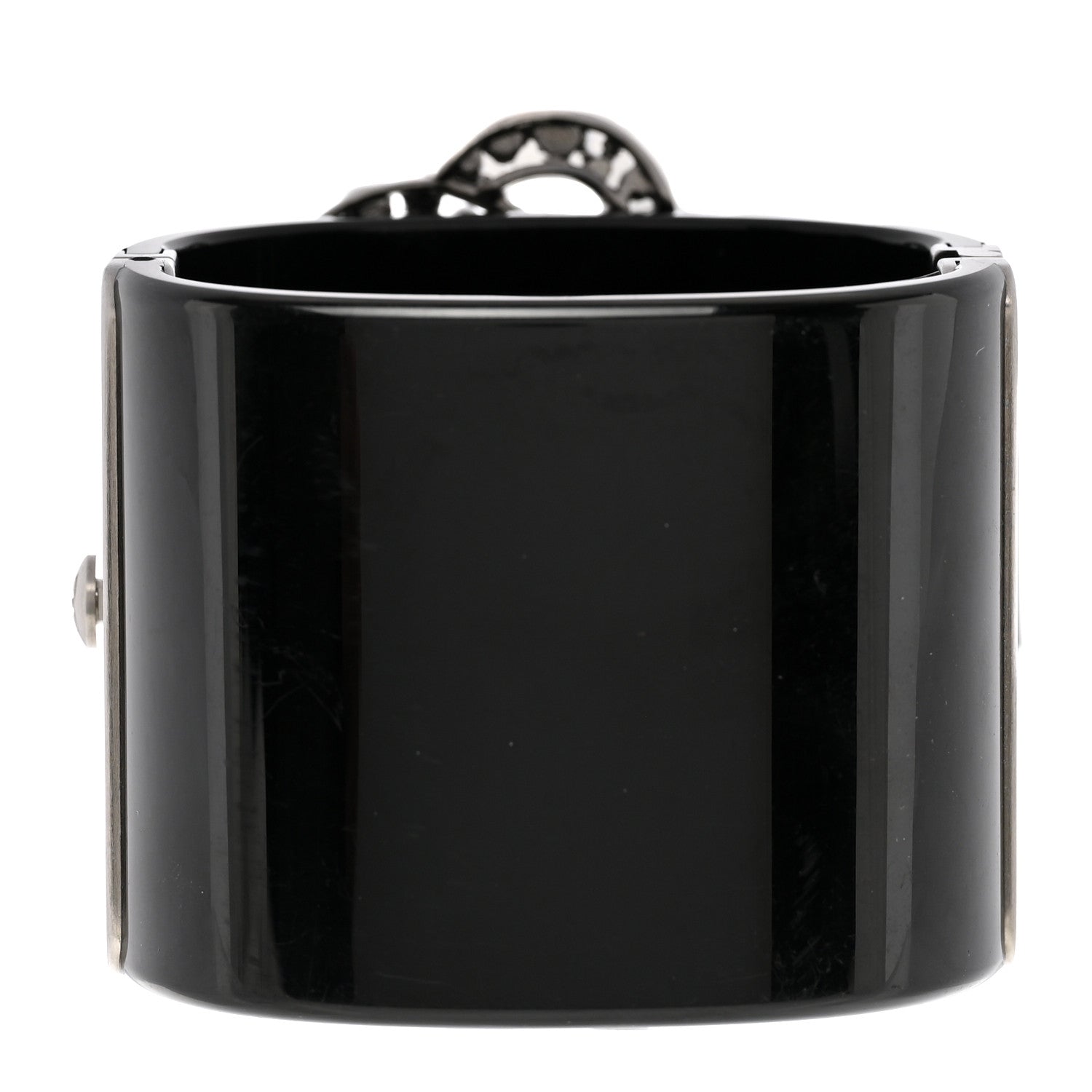 Chanel Resin Crystal Camellia CC Cuff Black 3 of 5