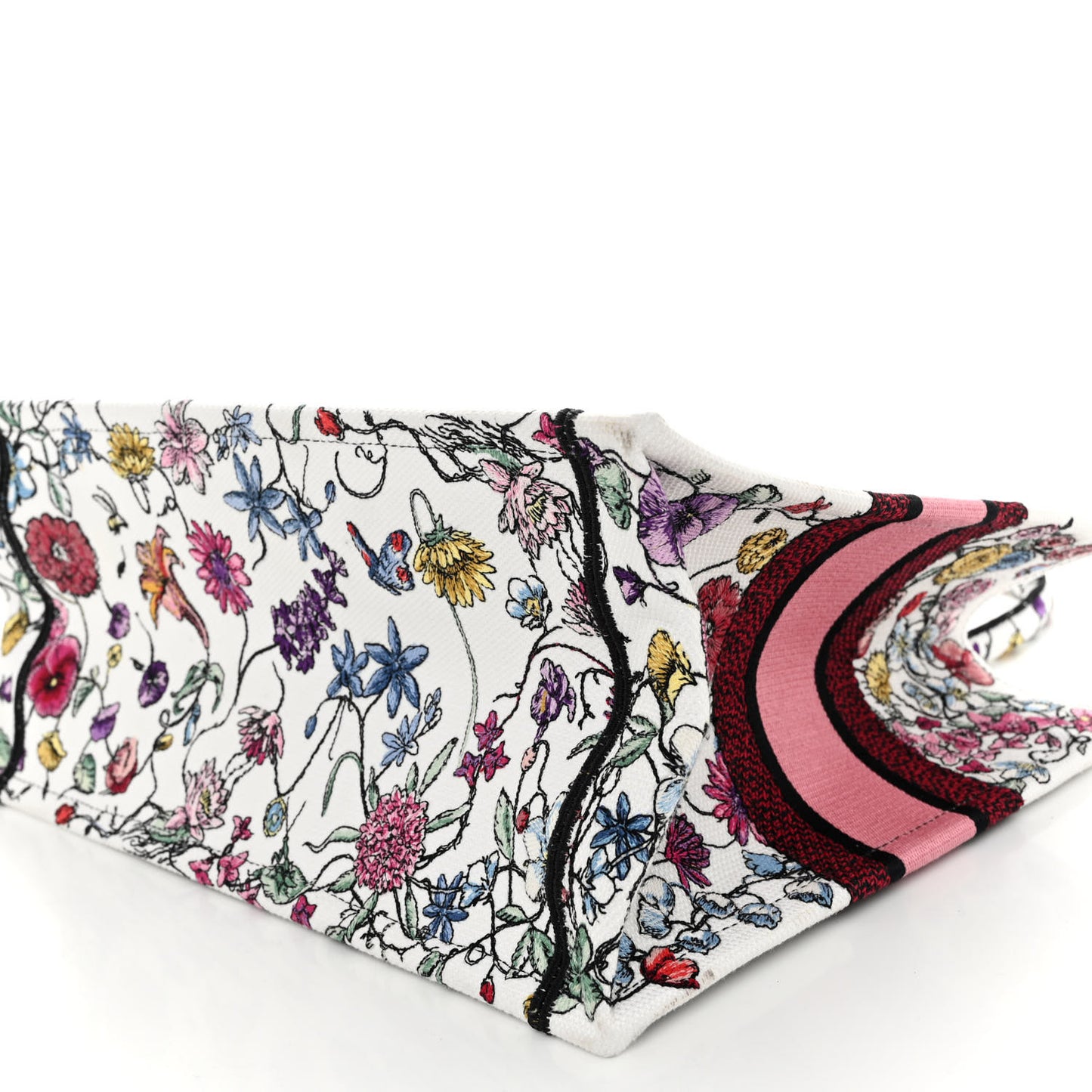 Canvas Embroidered Medium Florilegio Book Tote White Multicolor