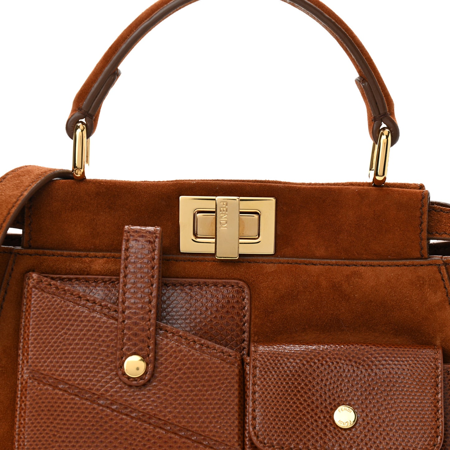 Chamois Karung Shiny Nappa Mini Pocket Peekaboo Iconic Satchel Cuoio Caramello
