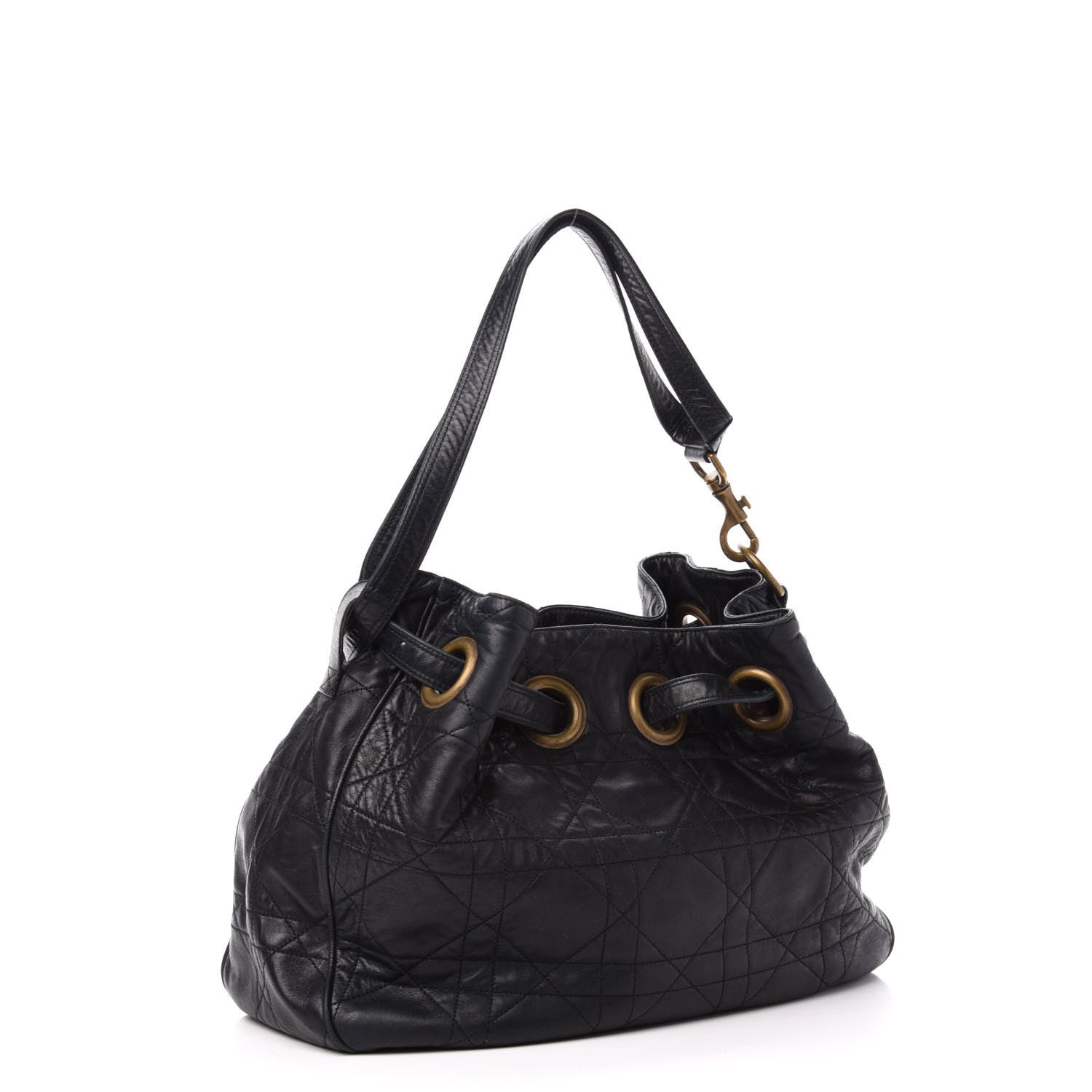 Christian Dior Lambskin Cannage Drawstring Bag Black 3 of 17