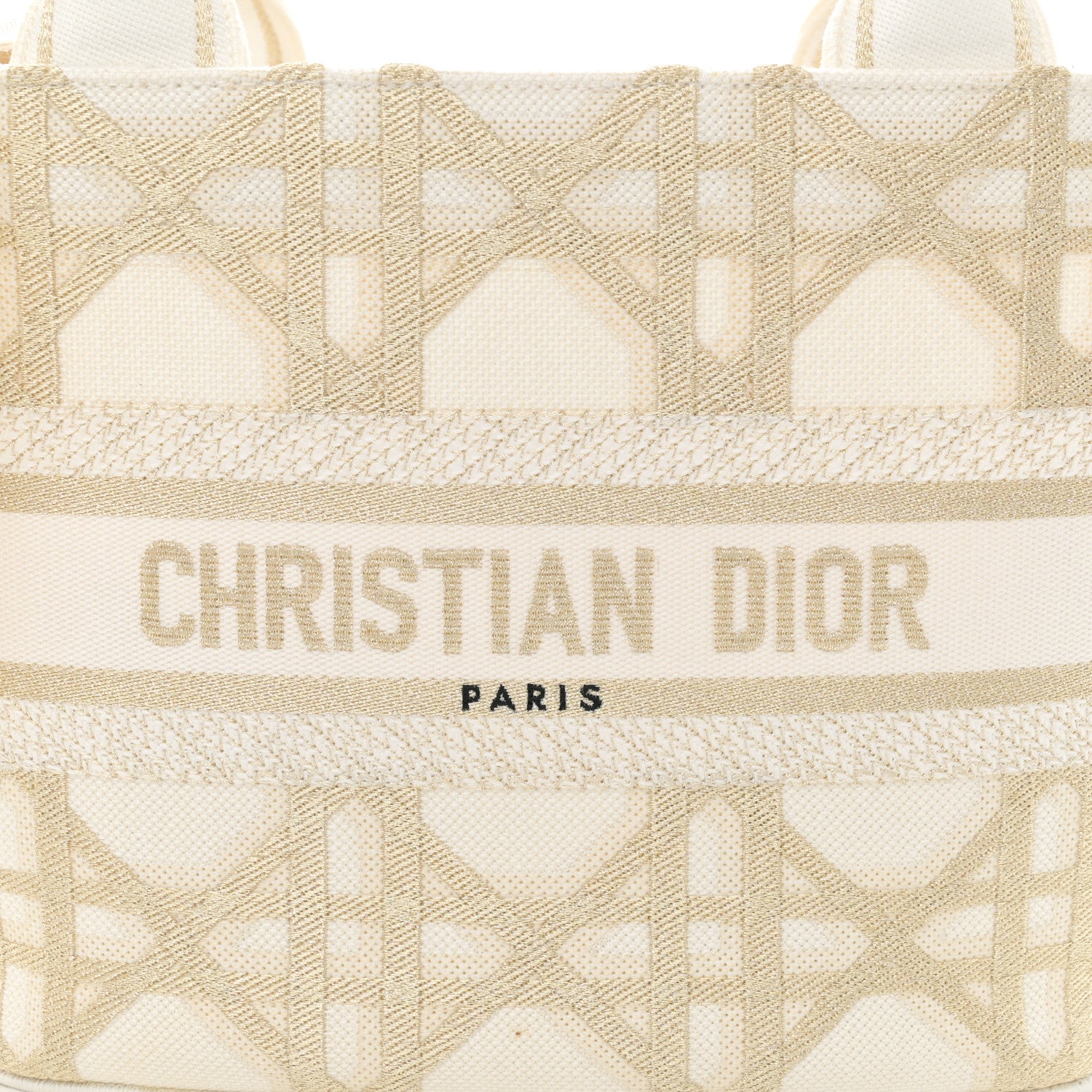 Christian Dior Canvas Cannage Embroidered Brocart Hat Basket Bag White Gold 9 of 12
