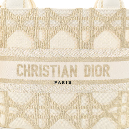 Christian Dior Canvas Cannage Embroidered Brocart Hat Basket Bag White Gold 9 of 12
