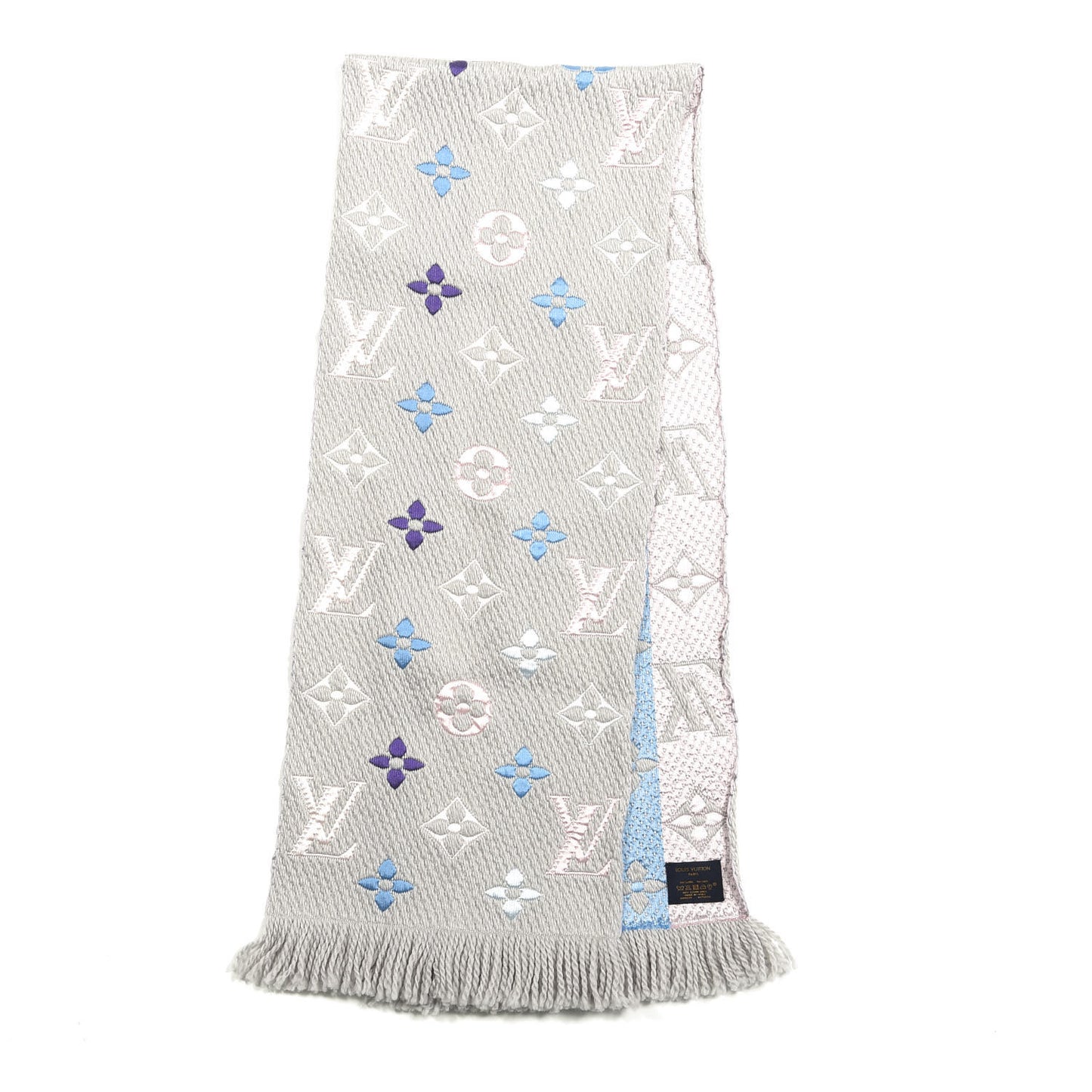 Wool Silk Rainbow Logomania Scarf Grey