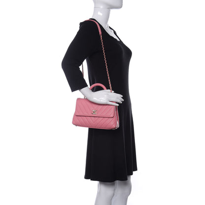 Chanel Caviar Chevron Quilted Mini Coco Handle Flap Pink 2 of 10