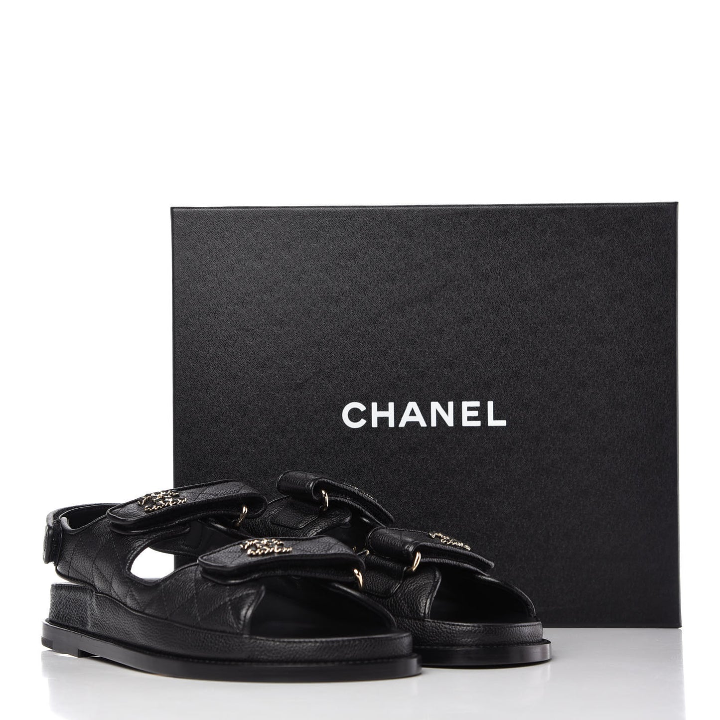 Grained Calfskin Velcro Dad Sandals 39 Black